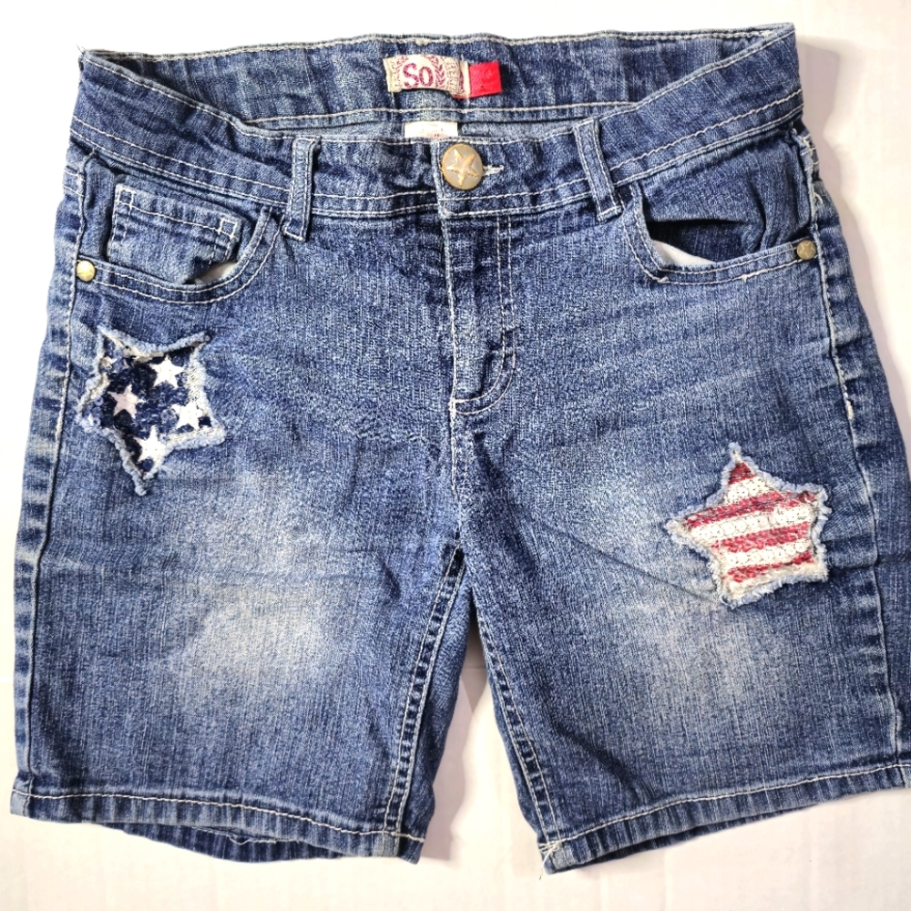 Girls SO Shorts Size 14 Blue Jean Denim Paint Splatter Patriotic Americana July